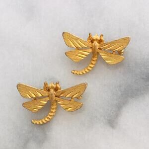 Vintage Dragonfly Pins Set -2 Gold Tone Insect Brooches, Jonette Jewelry JJ Pair